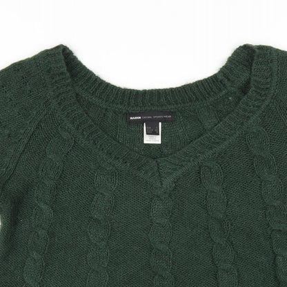Mango Womens Green V-Neck Acrylic Pullover Jumper Size S