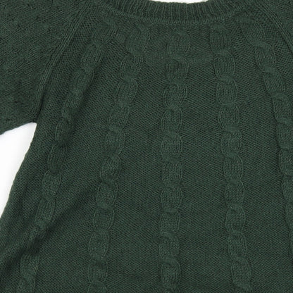 Mango Womens Green V-Neck Acrylic Pullover Jumper Size S