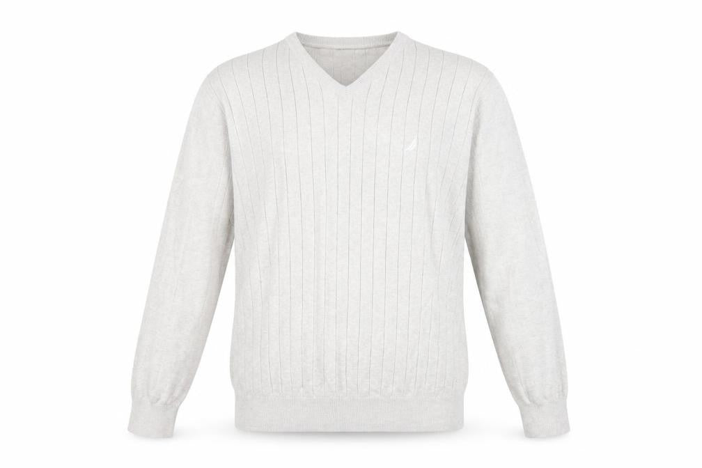 Nautica Mens Beige V-Neck Cotton Pullover Jumper Size XL Long Sleeve