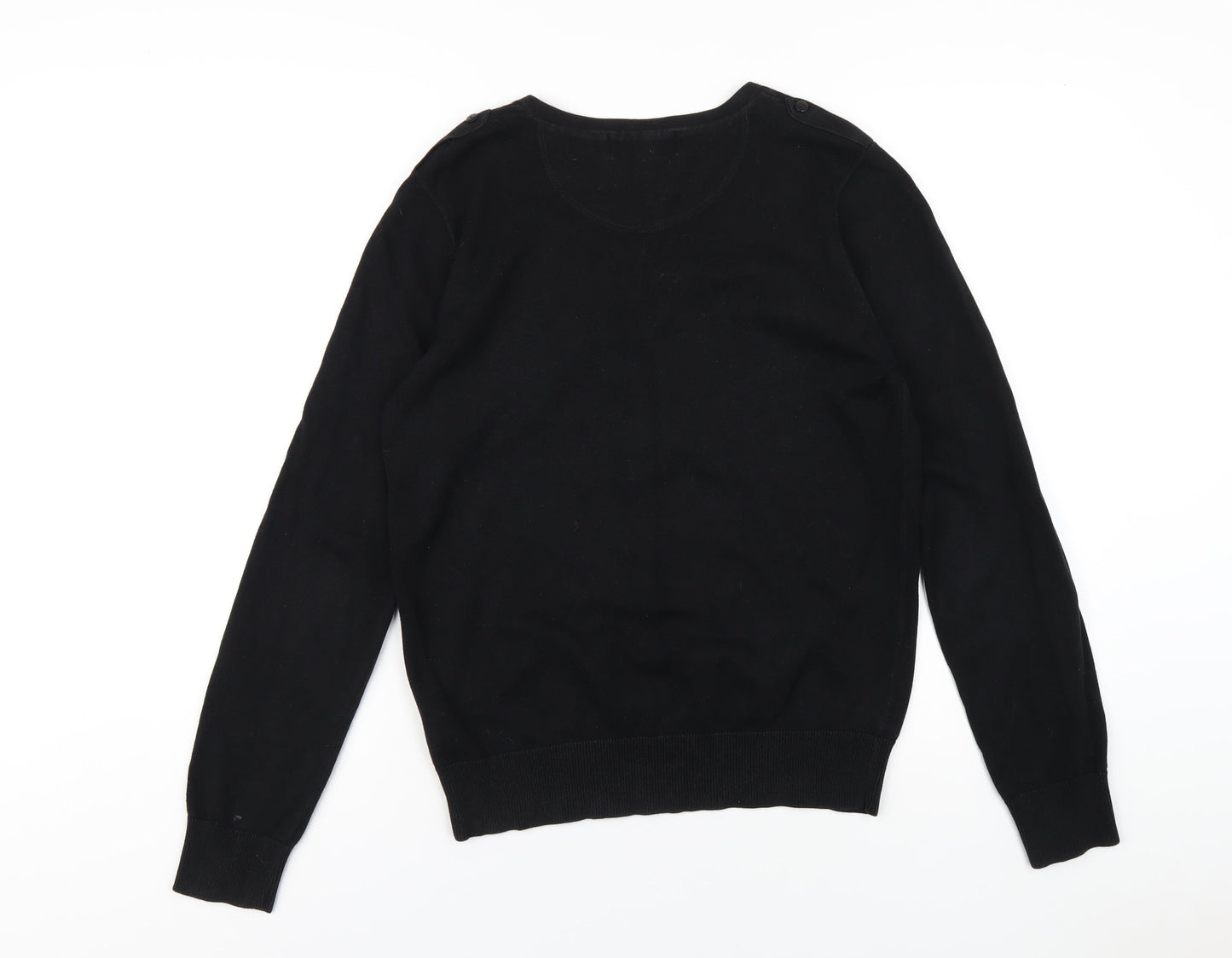 Lime Mens Black V-Neck Cotton Pullover Jumper Size S Long Sleeve