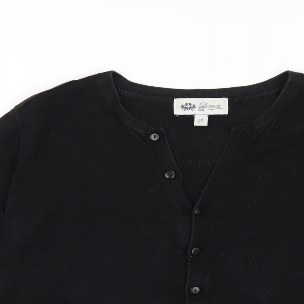 Lime Mens Black V-Neck Cotton Pullover Jumper Size S Long Sleeve