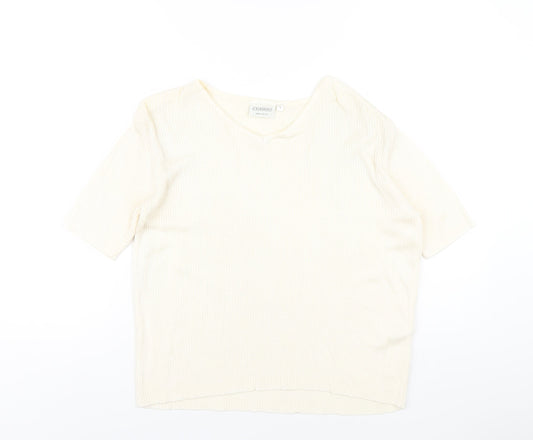 Canda Womens Ivory Cotton Basic T-Shirt Size XL V-Neck
