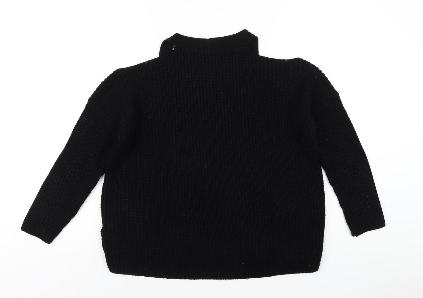 New Look Womens Black Round Neck Acrylic Pullover Jumper Size S - cold Shoulder