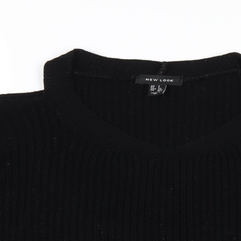 New Look Womens Black Round Neck Acrylic Pullover Jumper Size S - cold Shoulder