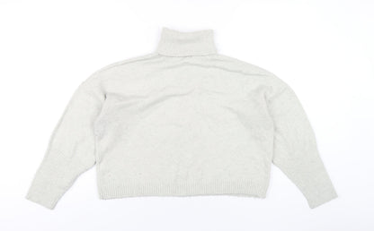 Back view of Missguided women’s grey roll neck polyester jumper, size UK 6