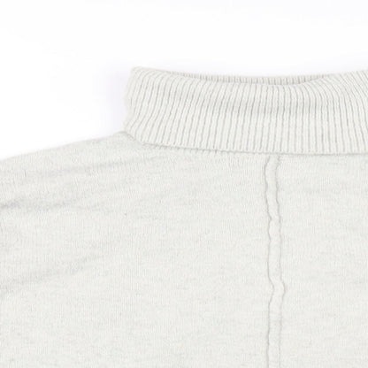 Close-up detail of Missguided women’s grey roll neck polyester jumper, size UK 6
