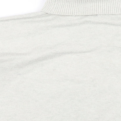 Brand and care label for Missguided women’s grey roll neck polyester jumper, size UK 6