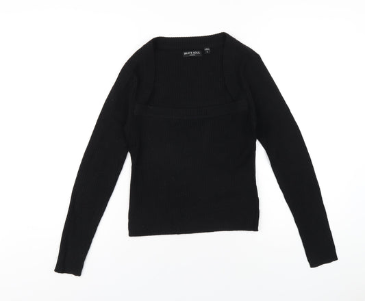 Brave Soul Womens Black Square Neck Acrylic Pullover Jumper Size S