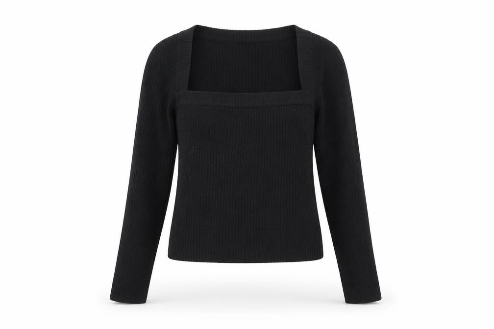 Brave Soul Womens Black Square Neck Acrylic Pullover Jumper Size S