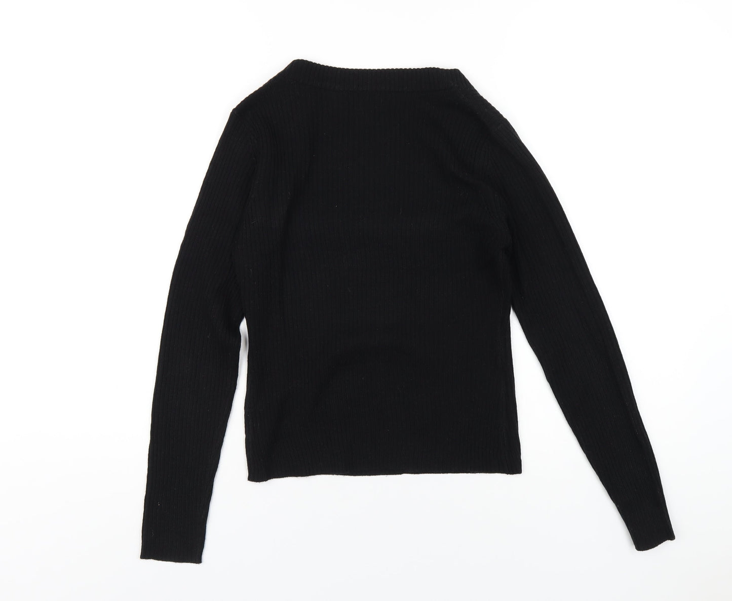 Brave Soul Womens Black Square Neck Acrylic Pullover Jumper Size S