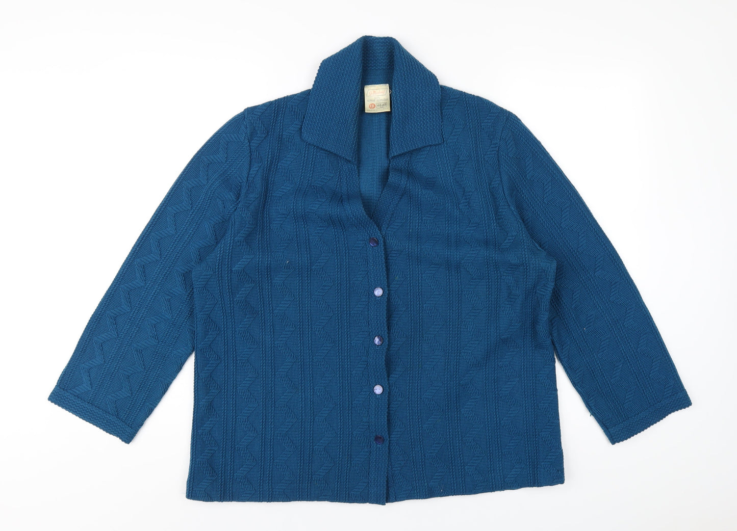 Christin Michaels Womens Blue Collared Acrylic Cardigan Jumper Size 18