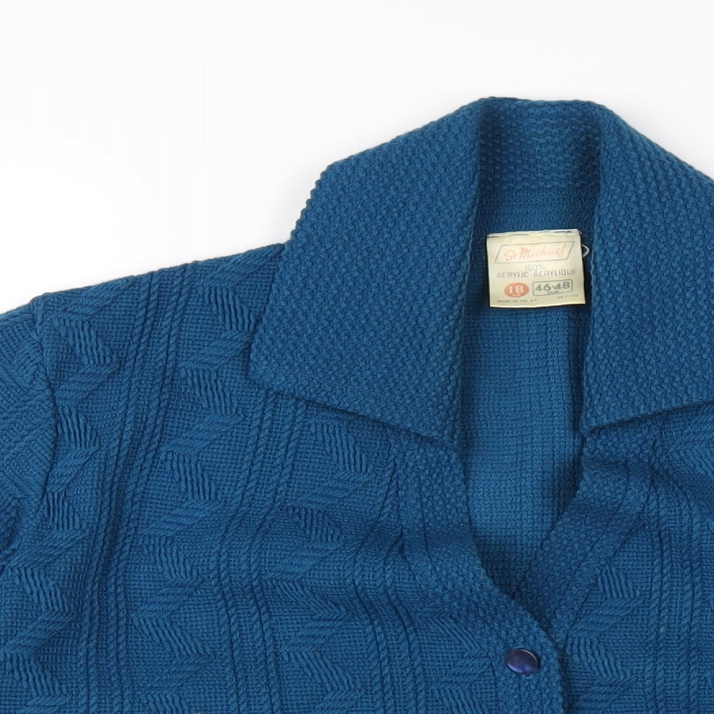 Christin Michaels Womens Blue Collared Acrylic Cardigan Jumper Size 18