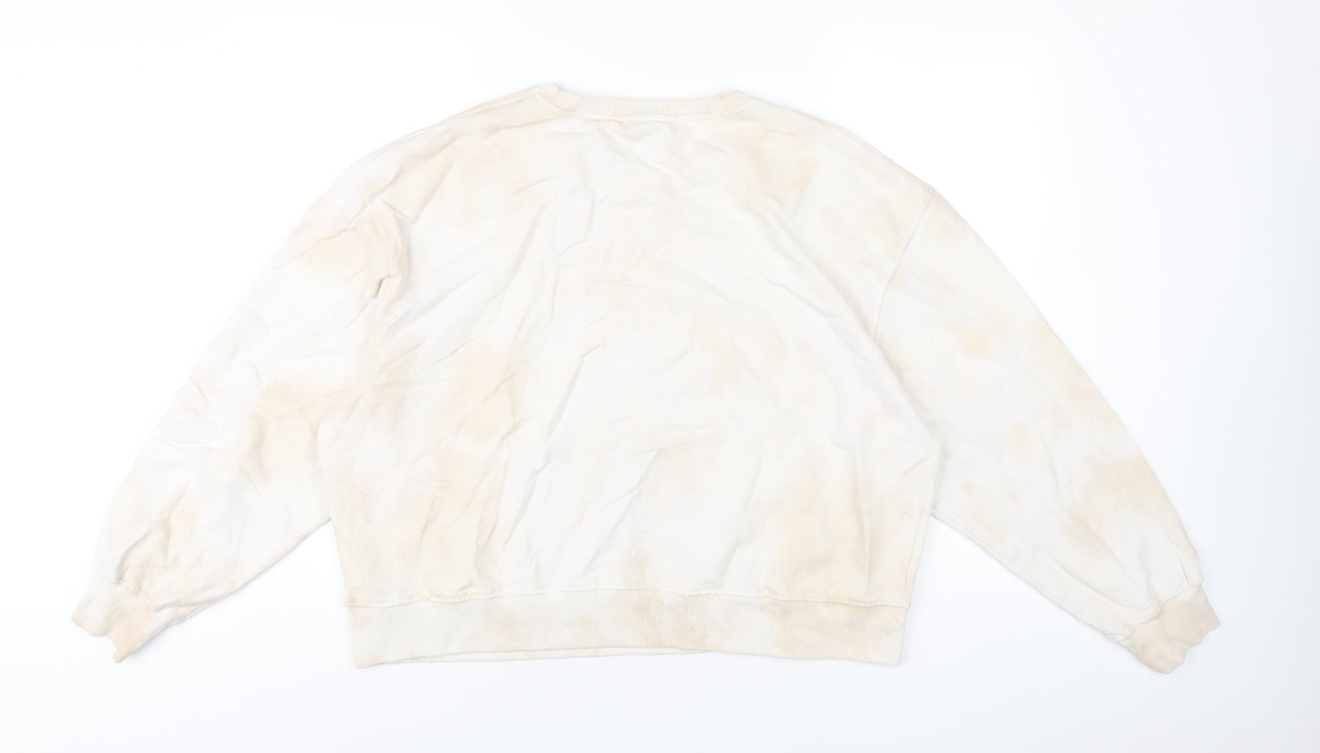 New Look Womens Beige Geometric Cotton Pullover Sweatshirt Size L Pullover - Tie Dye