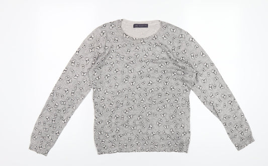 Marks and Spencer Womens Grey Round Neck Geometric Viscose Pullover Jumper Size 12