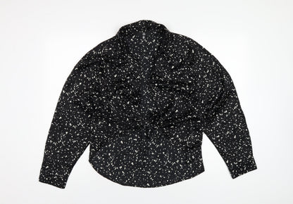 Additional front view of Missguided women’s black geometric polyester basic blouse, size UK 8, collared