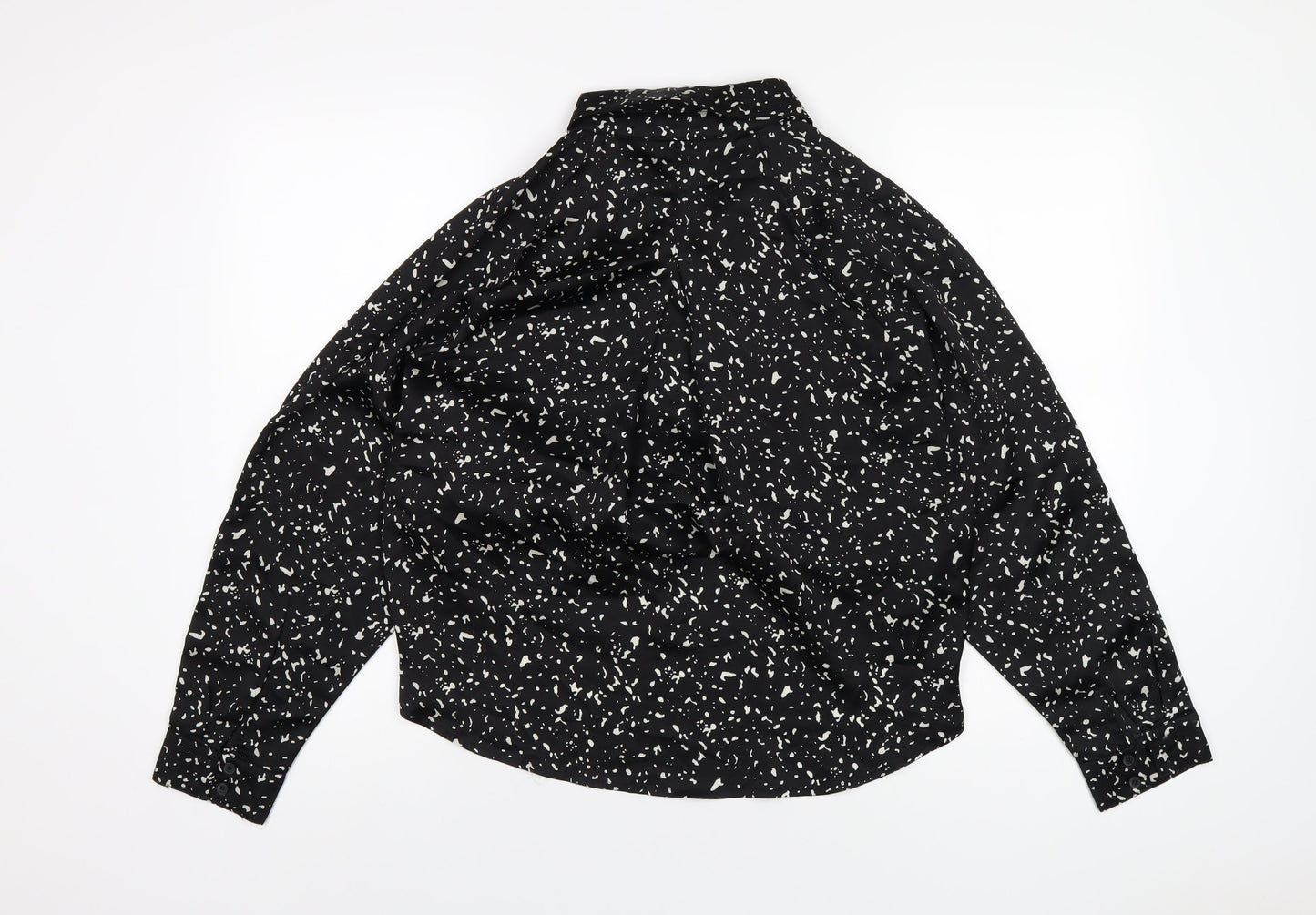 Missguided Womens Black Geometric Polyester Basic Blouse Size 8 Collared