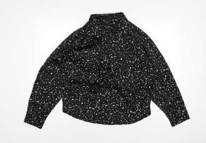 Back view of Missguided women’s black geometric polyester basic blouse, size UK 8, collared