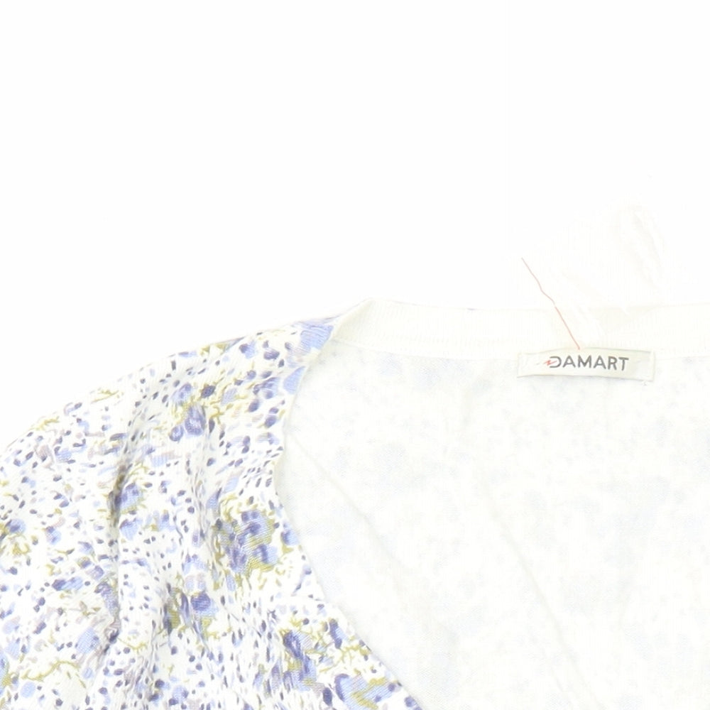 Damart Womens Blue V-Neck Floral Viscose Cardigan Jumper Size 14 - Size 14-16