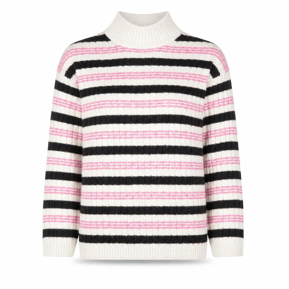 Marks & Spencer Womens Beige Mock Neck Striped Acetate Pullover Jumper Size S