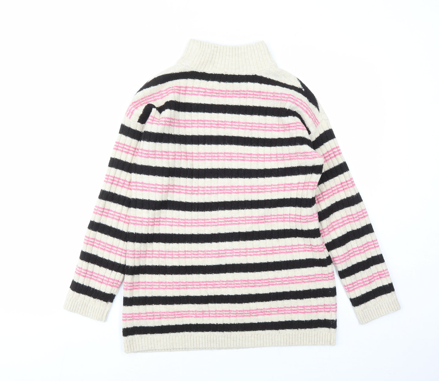 Marks and Spencer Womens Beige Mock Neck Striped Acetate Pullover Jumper Size S