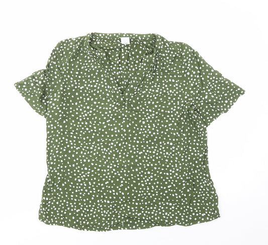 John lew Womens Green Geometric Polyester Basic Blouse Size 10 V-Neck