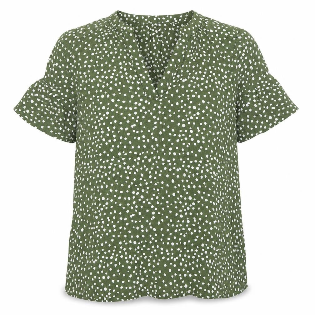 John lew Womens Green Geometric Polyester Basic Blouse Size 10 V-Neck