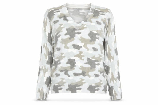 Marks & Spencer Womens Green V-Neck Camouflage Acrylic Pullover Jumper Size L