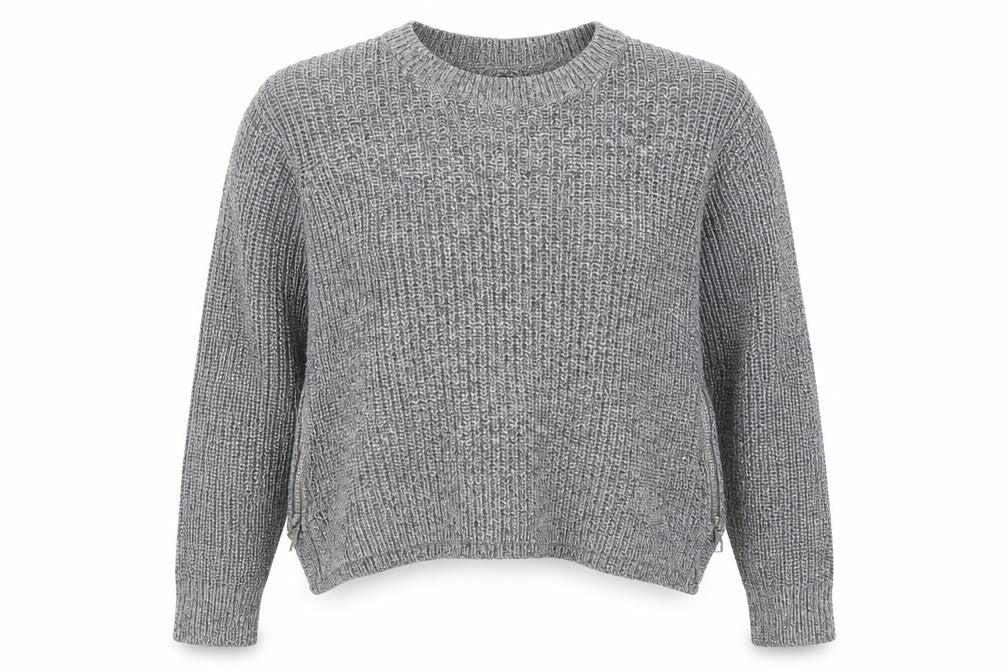 H&M Womens Grey Round Neck Cotton Pullover Jumper Size M - Zip Detail