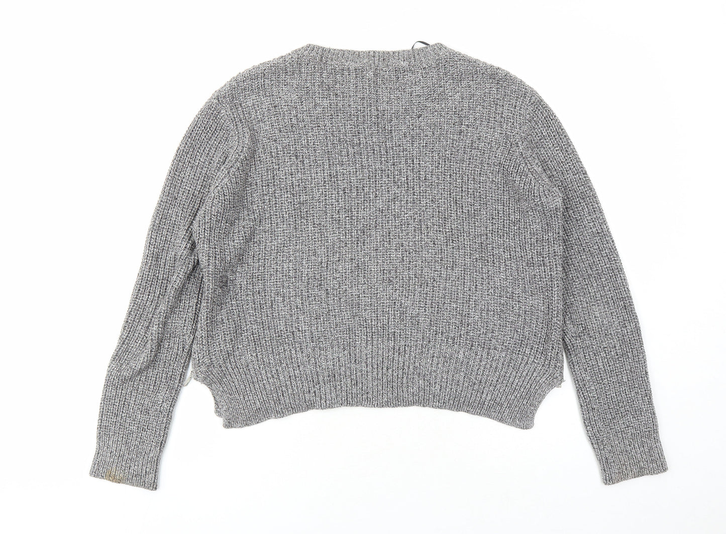 H&M Womens Grey Round Neck Cotton Pullover Jumper Size M - Zip Detail