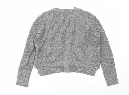 H&M Womens Grey Round Neck Cotton Pullover Jumper Size M - Zip Detail