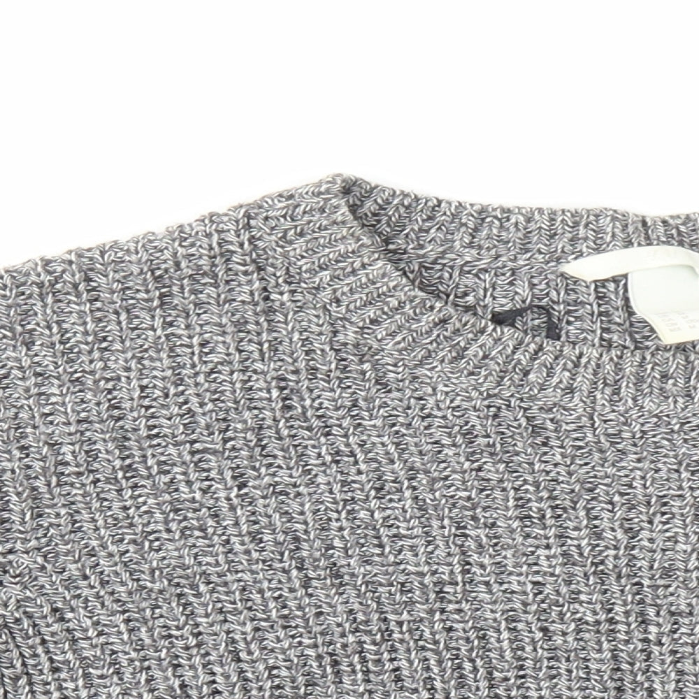 H&M Womens Grey Round Neck Cotton Pullover Jumper Size M - Zip Detail