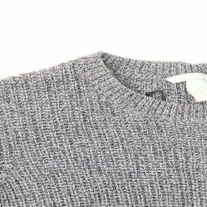 H&M Womens Grey Round Neck Cotton Pullover Jumper Size M - Zip Detail