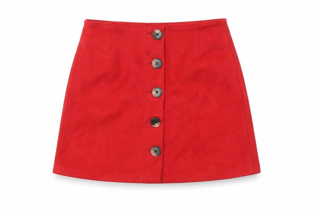 Bershka Womens Red Polyester A-Line Skirt Size M Button