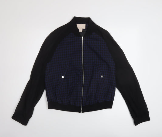 H&M Womens Black Geometric Bomber Jacket Jacket Size 6 Zip - Chiffon sleeves