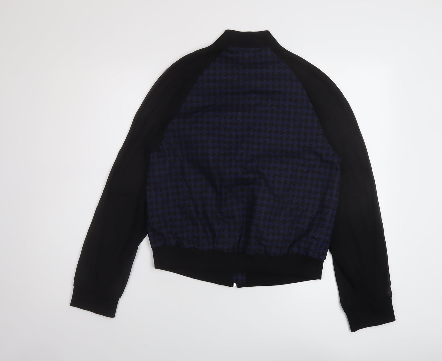 H&M Womens Black Geometric Bomber Jacket Jacket Size 6 Zip - Chiffon sleeves
