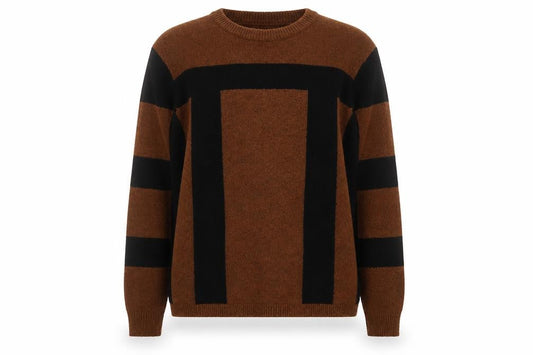 Front view of ASOS women’s brown crew neck acrylic jumper, size UK 10