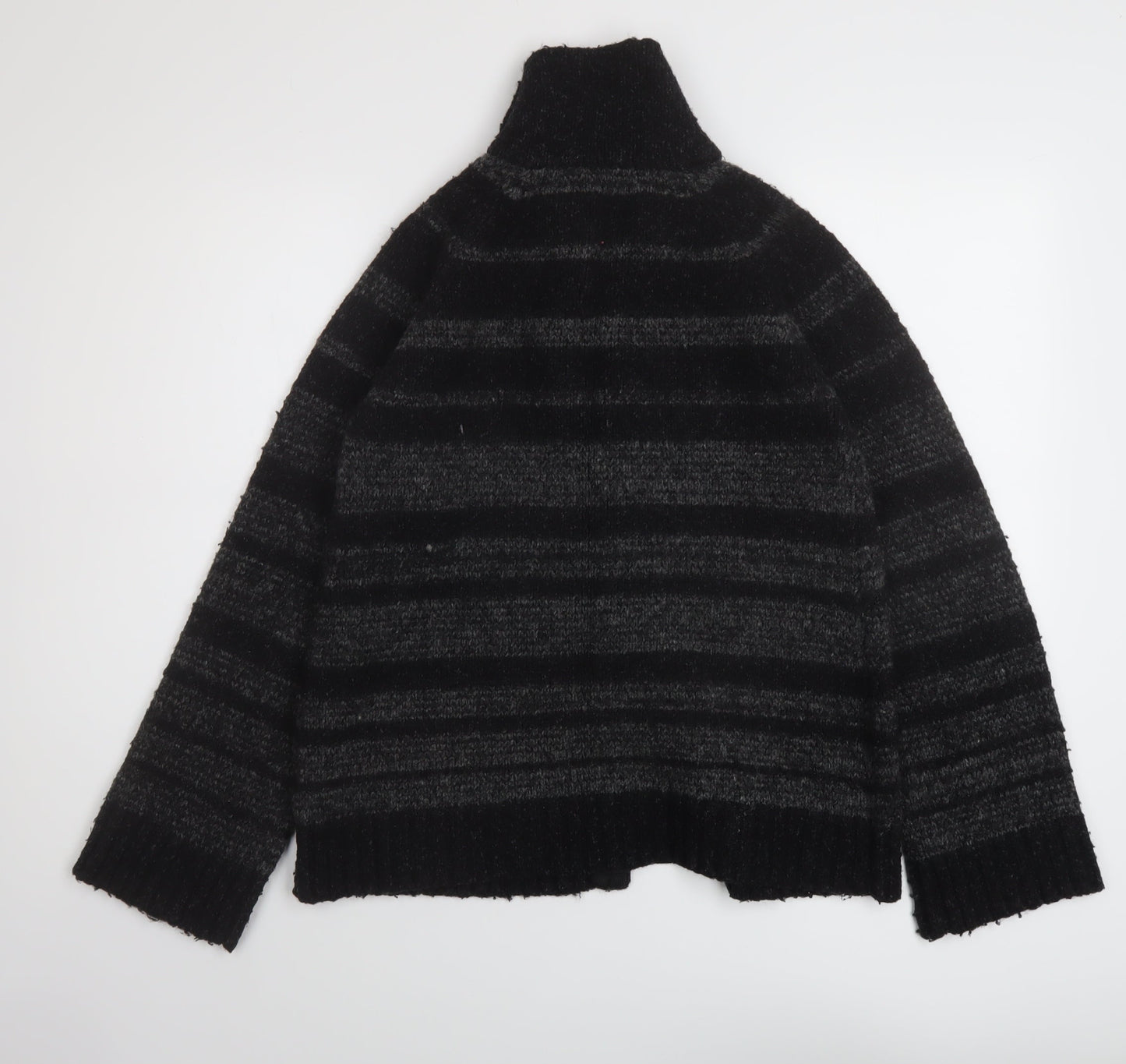 Monsoon Womens Grey Mock Neck Striped Acrylic Cardigan Jumper Size S