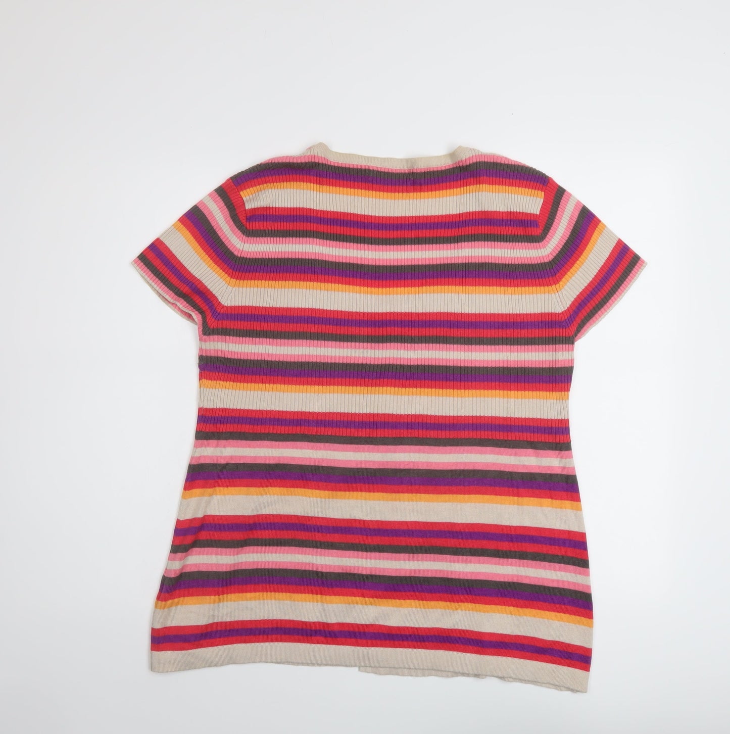 M&Co Womens Multicoloured Scoop Neck Striped Viscose Cardigan Jumper Size 2XL