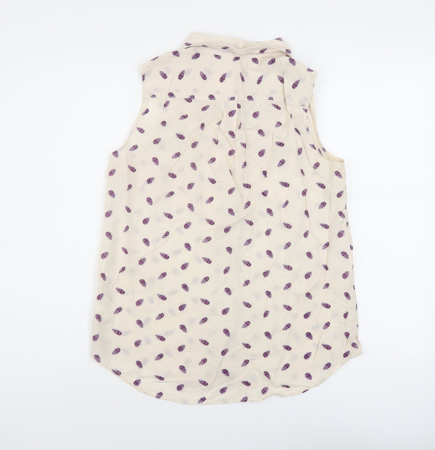 H&M Womens Ivory Geometric Cotton Basic Button-Up Size 8 Collared