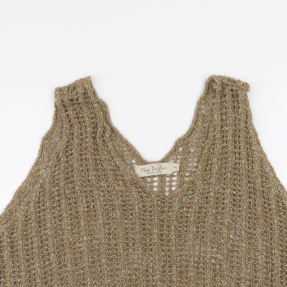 Noda Del Ricco Womens Gold Viscose Basic T-Shirt Size S V-Neck