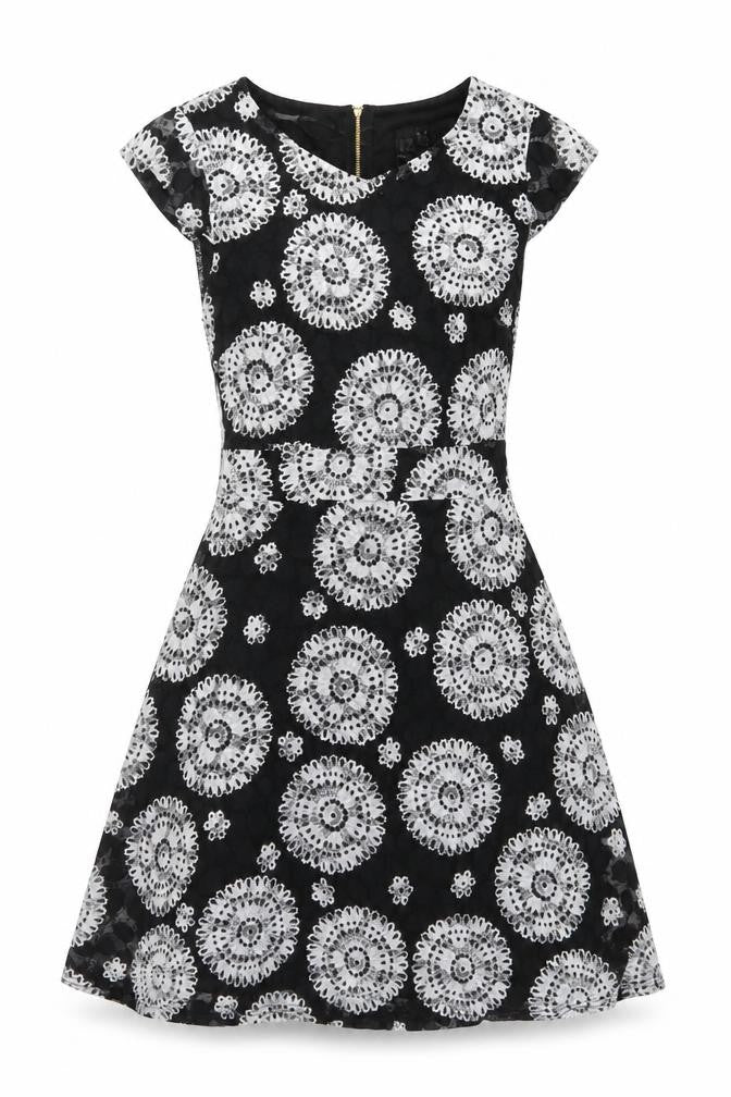 Izabel Womens Black Geometric Nylon A-Line Size 10 V-Neck Zip