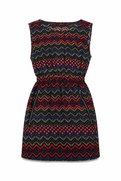 Mela London Womens Multicoloured Geometric Polyester A-Line Size 12 Boat Neck Pullover