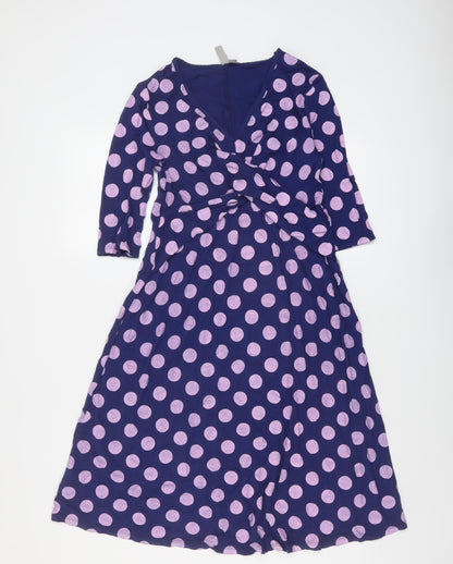 Additional front view of ASOS women’s purple polka dot viscose a-line, size UK 8, v-neck pullover