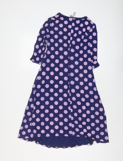 Back view of ASOS women’s purple polka dot viscose a-line, size UK 8, v-neck pullover