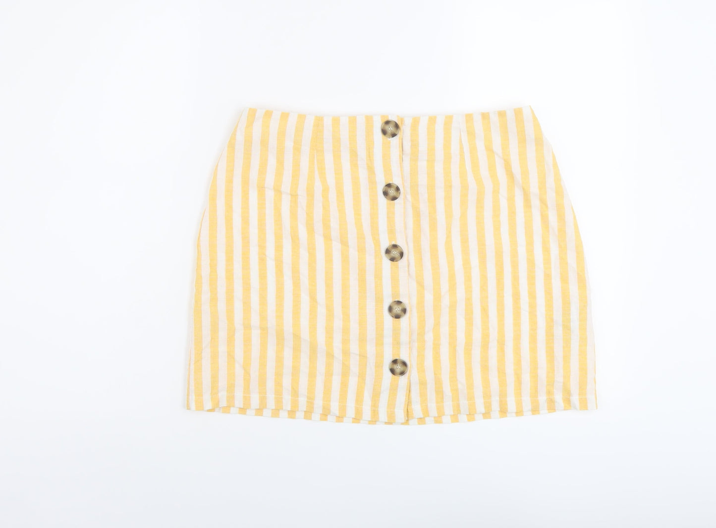 Miss Selfridge Womens Yellow Striped Polyester A-Line Skirt Size 12 Button