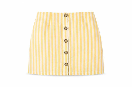 Miss Selfridge Womens Yellow Striped Polyester A-Line Skirt Size 12 Button