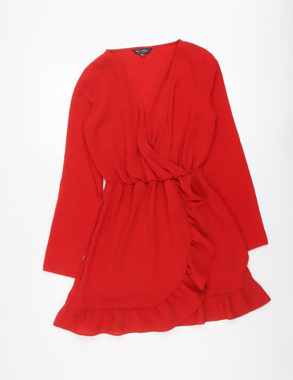 Additional front view of Miss Selfridge women’s red polyester a-line, size UK 8, v-neck pullover
