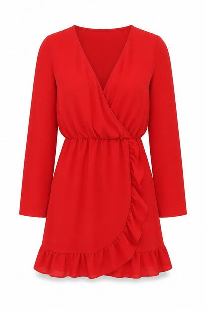 Front view of Miss Selfridge women’s red polyester a-line, size UK 8, v-neck pullover