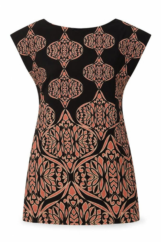 Dorothy Perkins Womens Black Geometric Polyester Tunic Blouse Size 10 Boat Neck