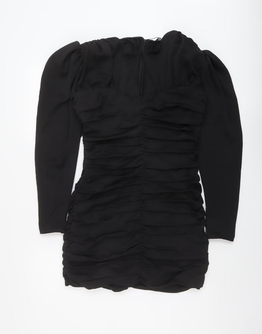 Zara Womens Black Polyester Mini Size M Round Neck Zip